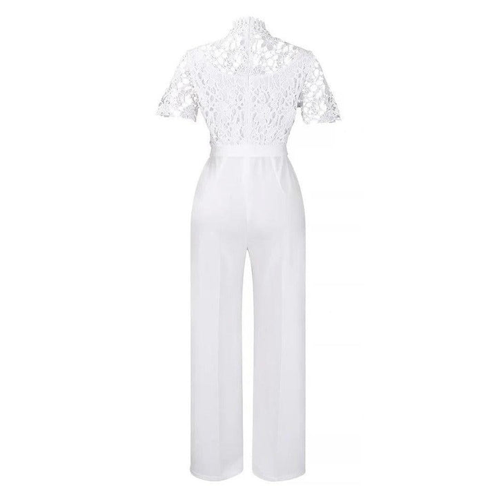 Women Lace Short Sleeve High Waist Straight Leg Jumpsuit