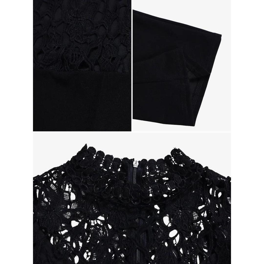 Women Lace Short Sleeve High Waist Straight Leg Jumpsuit