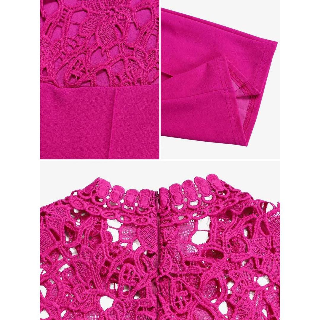 Women Lace Short Sleeve High Waist Straight Leg Jumpsuit