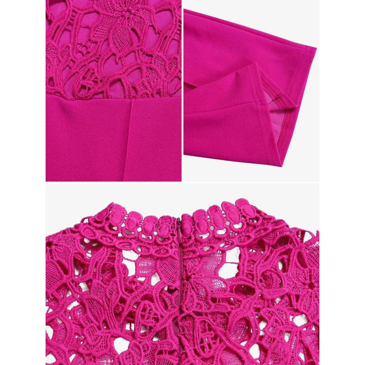 Women Lace Short Sleeve High Waist Straight Leg Jumpsuit