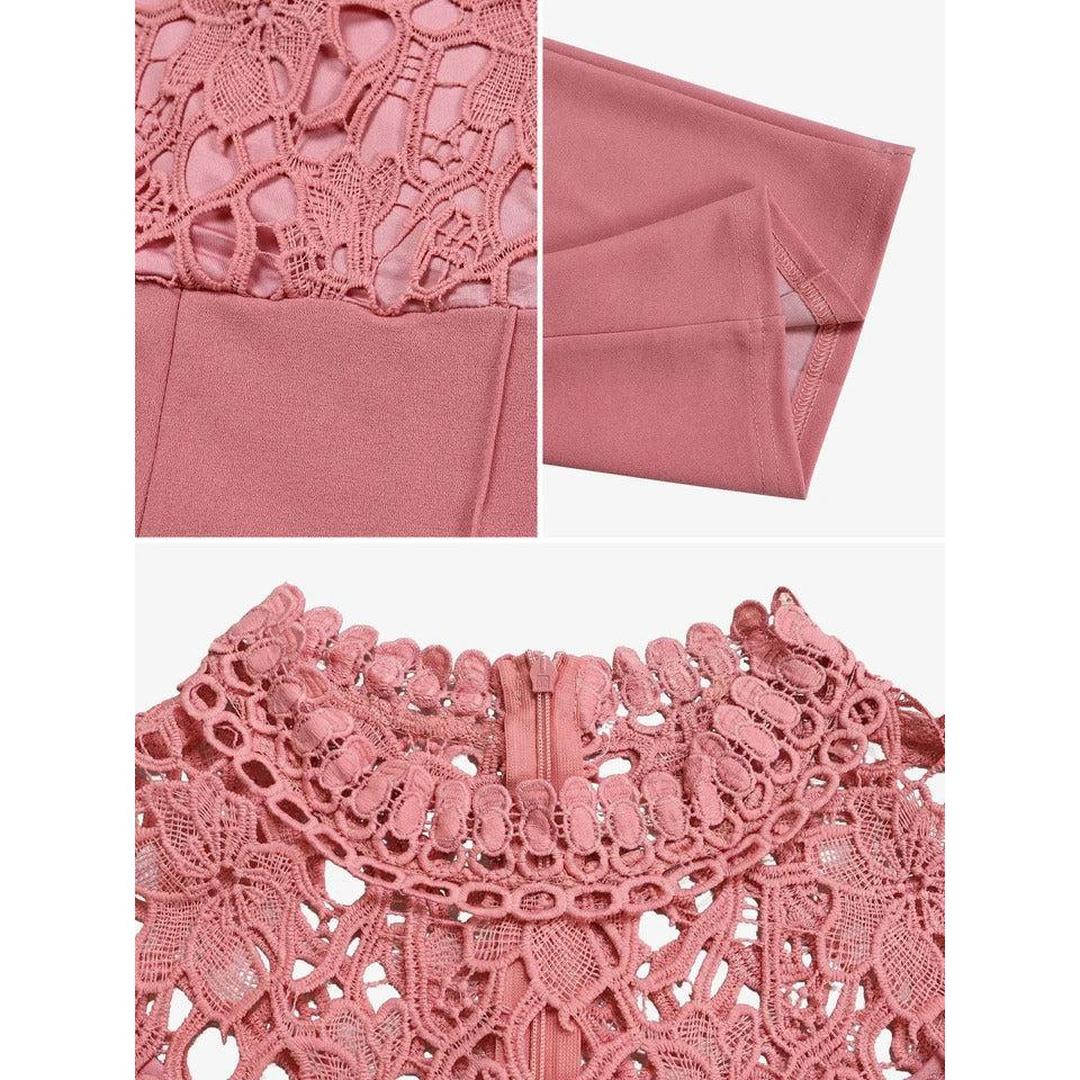 Women Lace Short Sleeve High Waist Straight Leg Jumpsuit