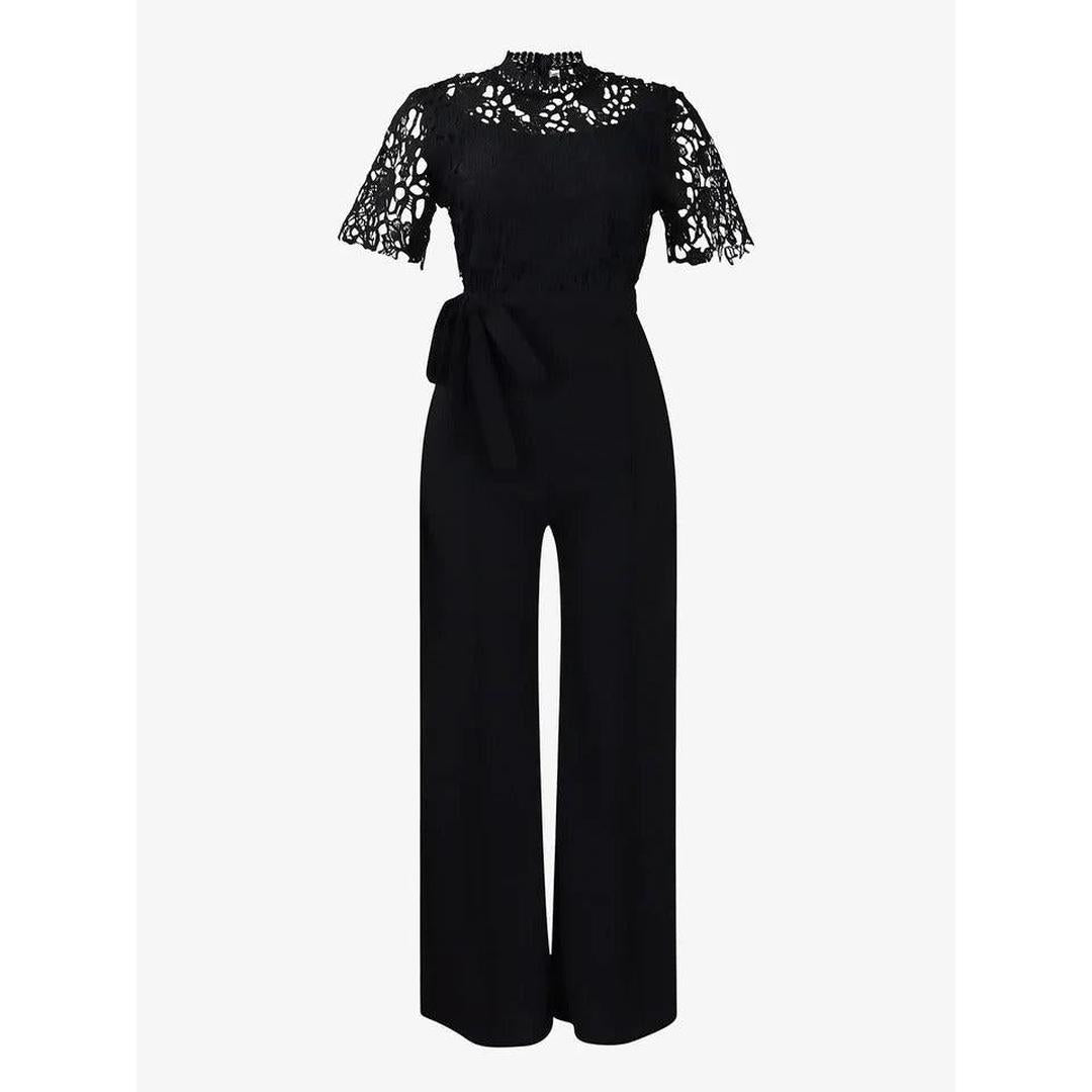 Women Lace Short Sleeve High Waist Straight Leg Jumpsuit