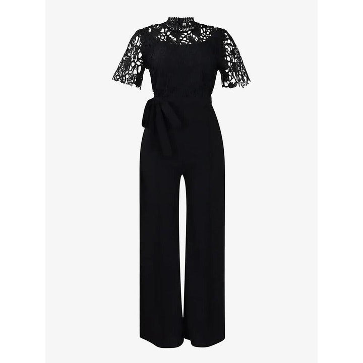 Women Lace Short Sleeve High Waist Straight Leg Jumpsuit