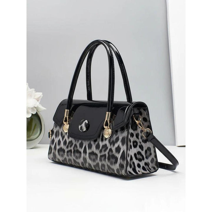 Women Leopard Print Structured Handbag Shoulder Crossbody Bag