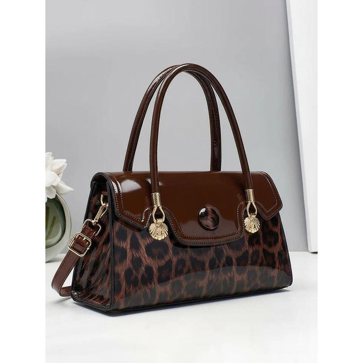 Women Leopard Print Structured Handbag Shoulder Crossbody Bag