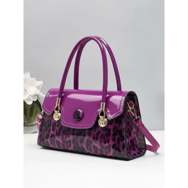 Women Leopard Print Structured Handbag Shoulder Crossbody Bag