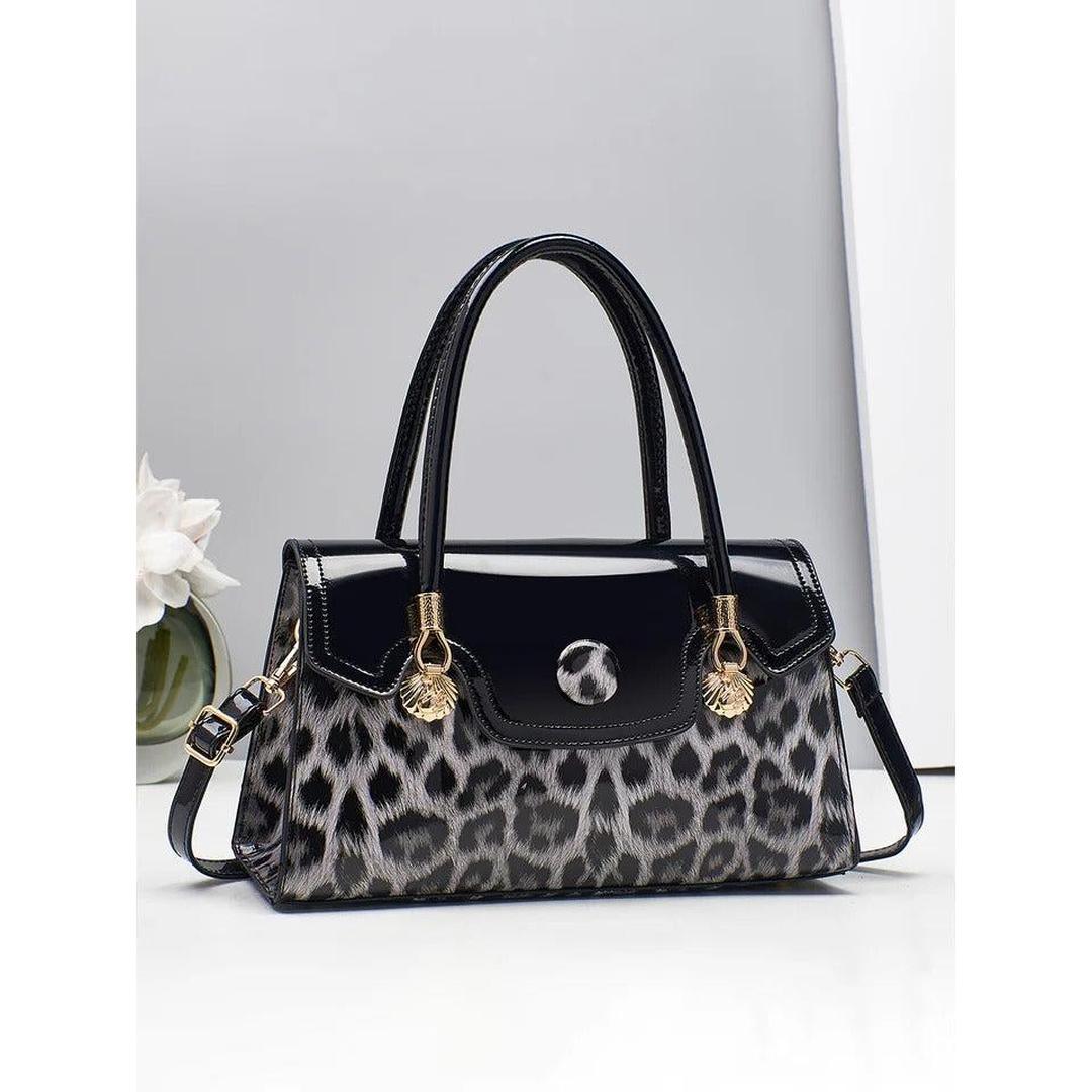 Women Leopard Print Structured Handbag Shoulder Crossbody Bag