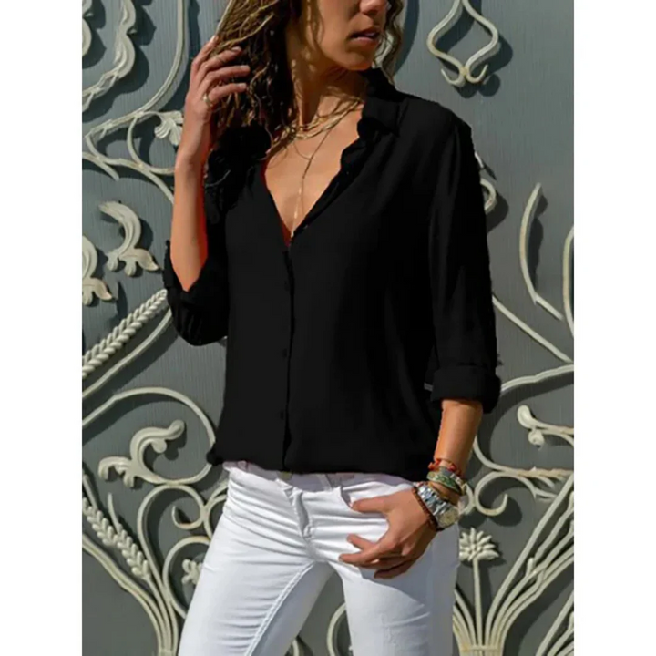 Women Long Sleeve Shirt Button Front Collared