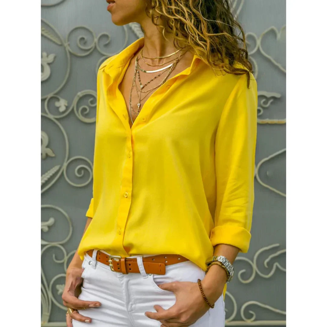 Women Long Sleeve Shirt Button Front Collared
