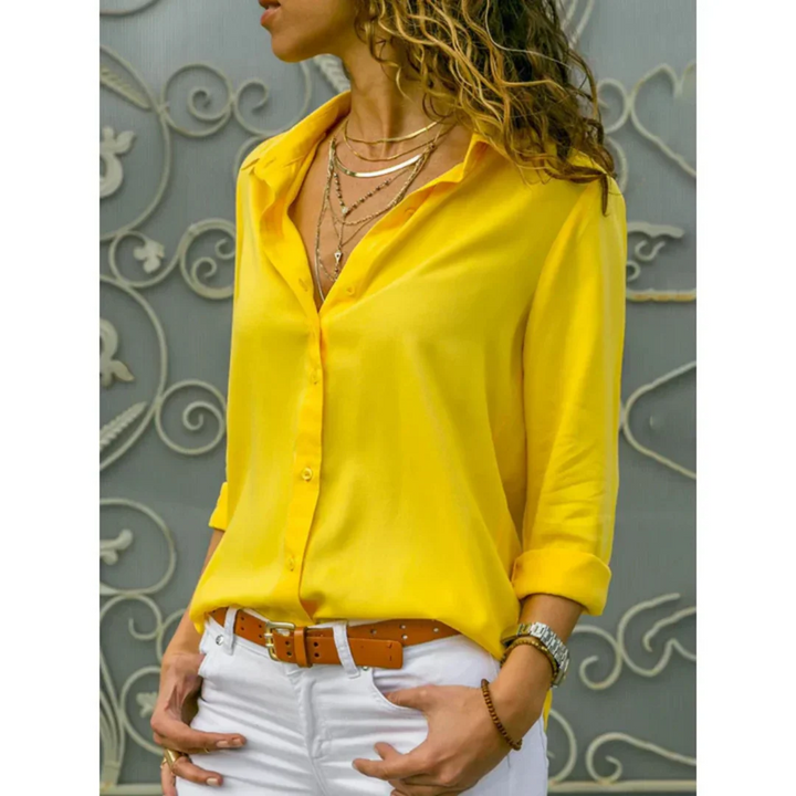 Women Long Sleeve Shirt Button Front Collared