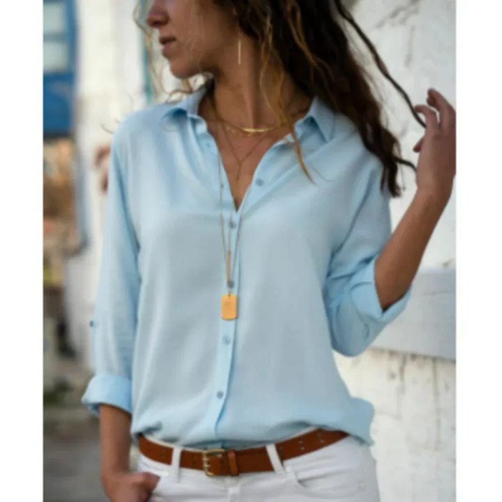 Women Long Sleeve Shirt Button Front Collared