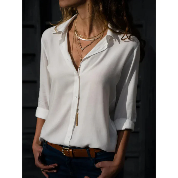 Women Long Sleeve Shirt Button Front Collared