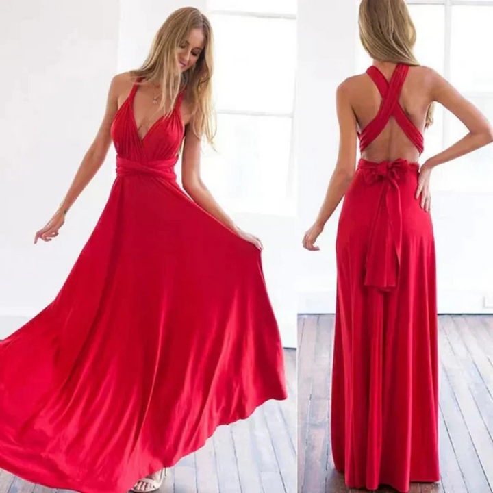 Women Maxi Dress Sleeveless Deep V Neck Cross Back
