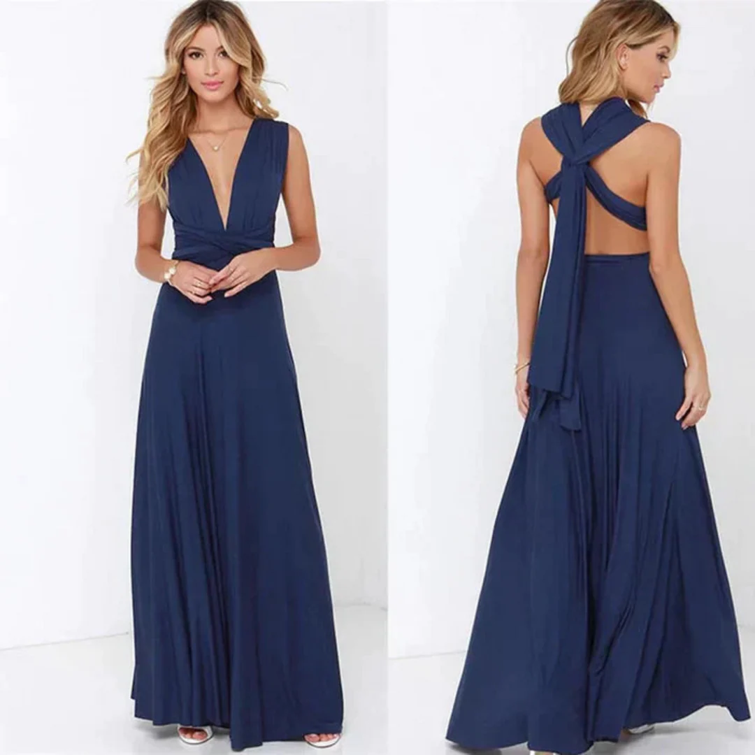 Women Maxi Dress Sleeveless Deep V Neck Cross Back