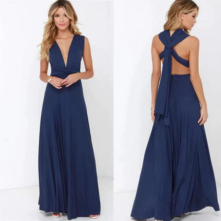 Women Maxi Dress Sleeveless Deep V Neck Cross Back