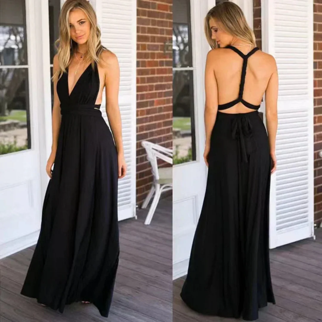 Women Maxi Dress Sleeveless Deep V Neck Cross Back