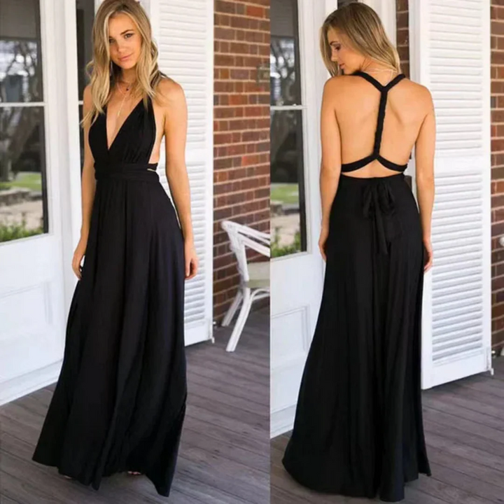 Women Maxi Dress Sleeveless Deep V Neck Cross Back