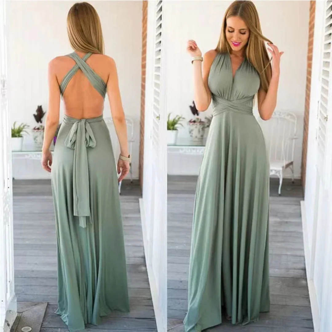 Women Maxi Dress Sleeveless Deep V Neck Cross Back