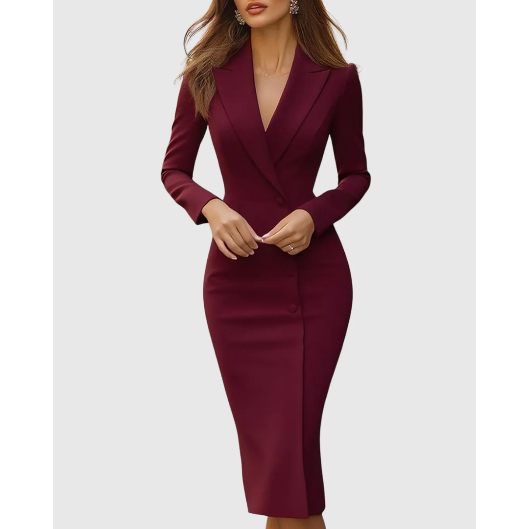 Women Tailored Long Sleeve Midi Dress