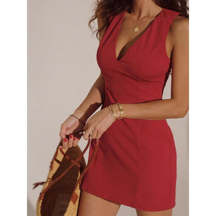 Women Sleeveless V-Neck Mini Dress