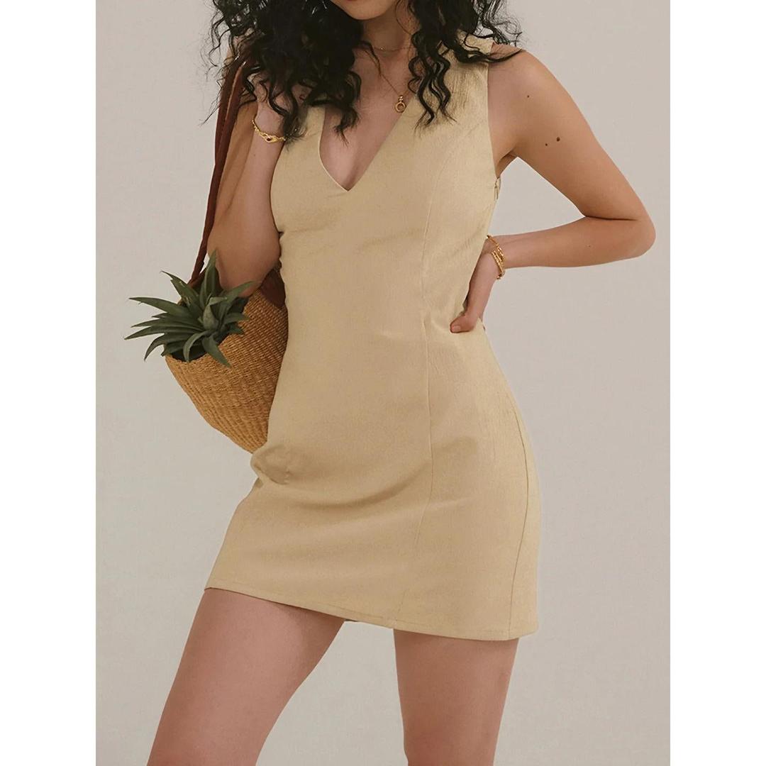 Women Sleeveless V-Neck Mini Dress