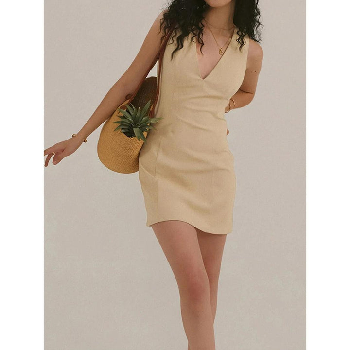 Women Sleeveless V-Neck Mini Dress