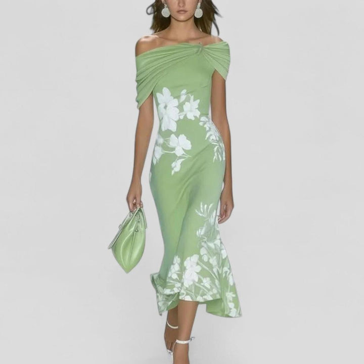 Women Off Shoulder Floral Midi Dress
