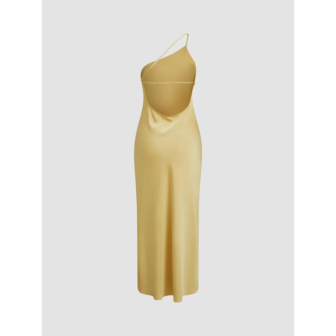 Women Open Back One Shoulder Slit Maxi Dress