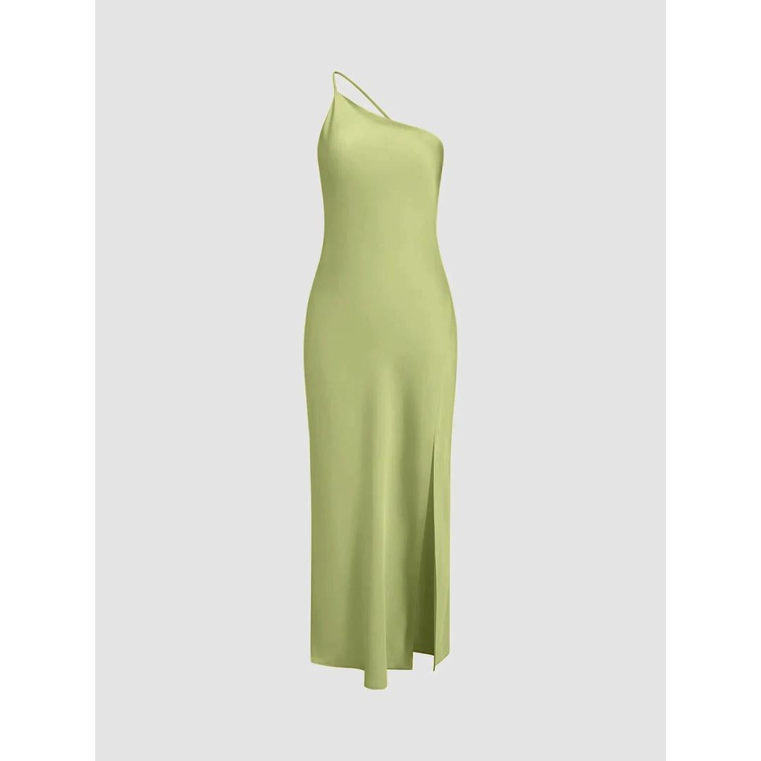 Women Open Back One Shoulder Slit Maxi Dress