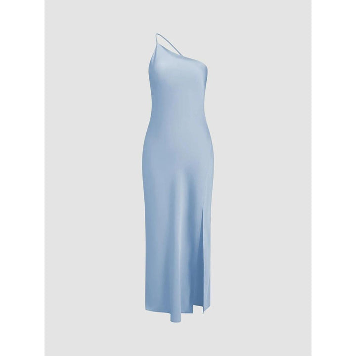 Women Open Back One Shoulder Slit Maxi Dress