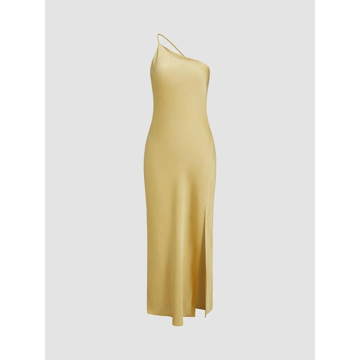 Women Open Back One Shoulder Slit Maxi Dress