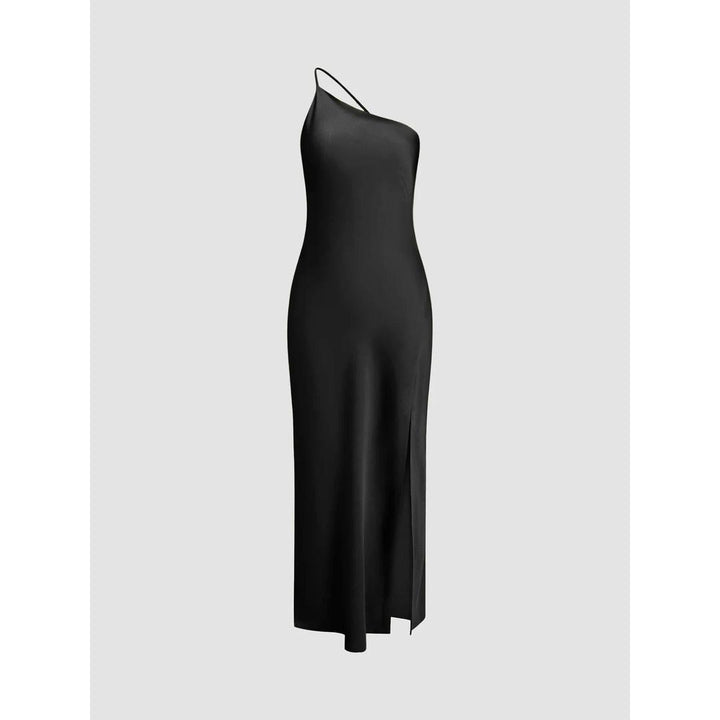 Women Open Back One Shoulder Slit Maxi Dress