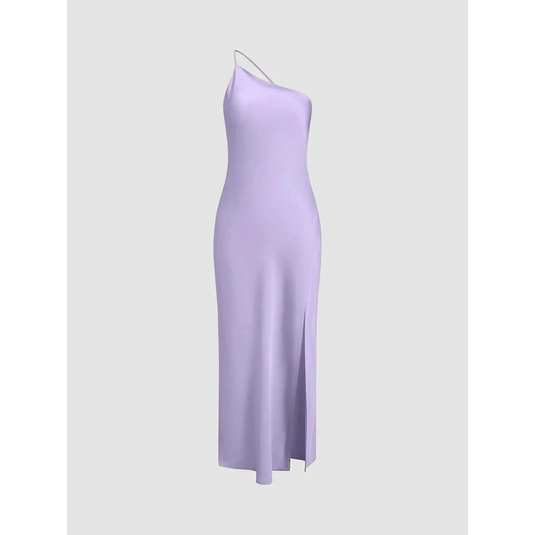 Women Open Back One Shoulder Slit Maxi Dress