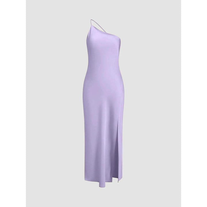 Women Open Back One Shoulder Slit Maxi Dress