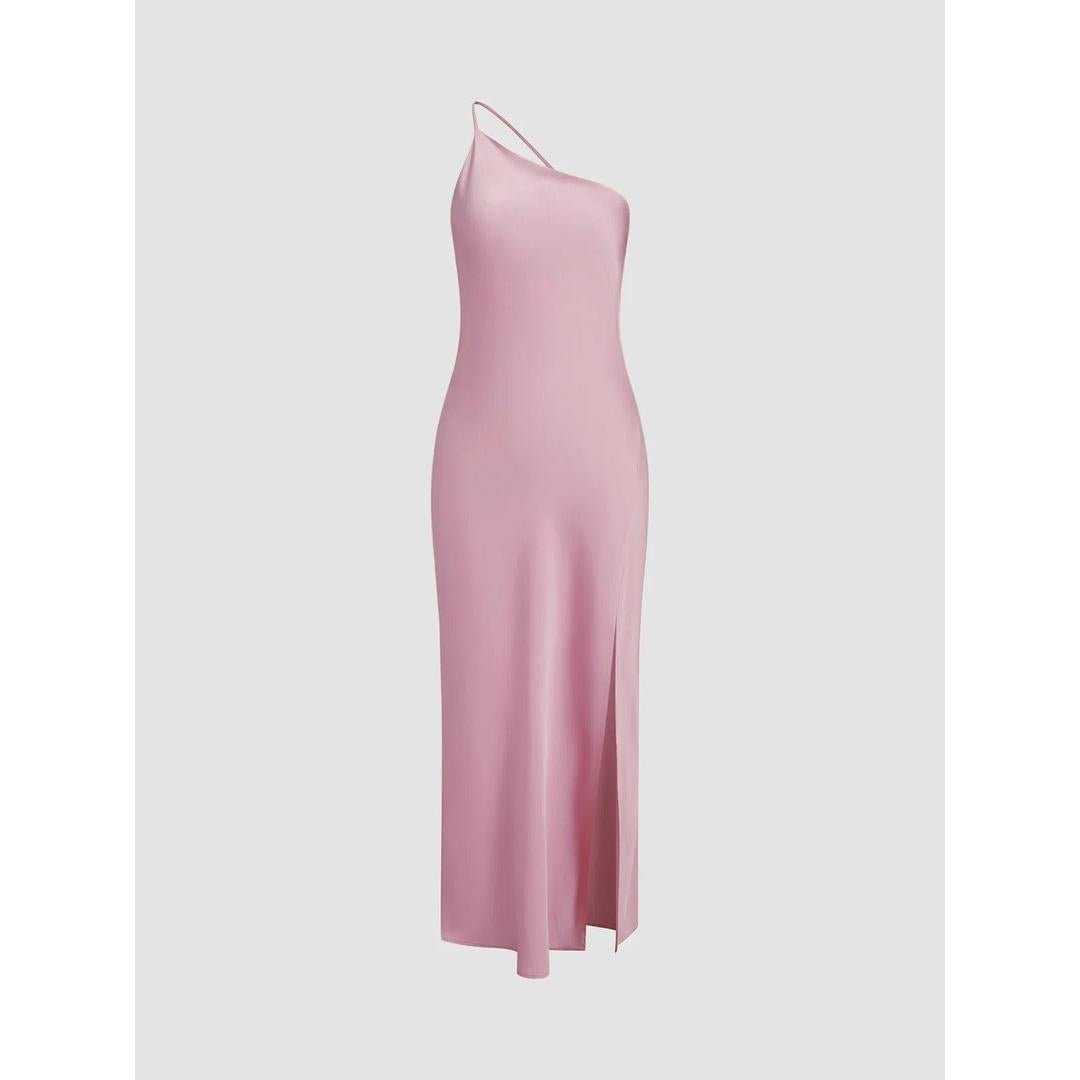 Women Open Back One Shoulder Slit Maxi Dress