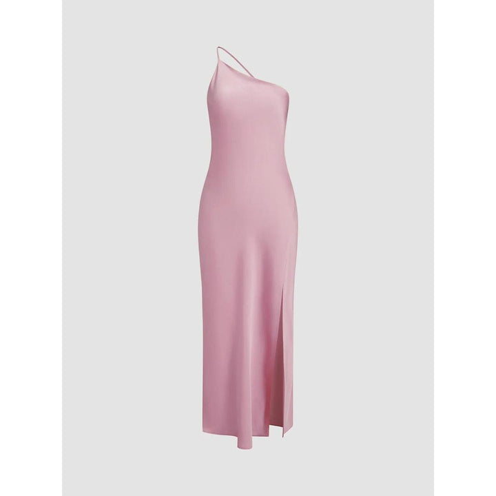 Women Open Back One Shoulder Slit Maxi Dress