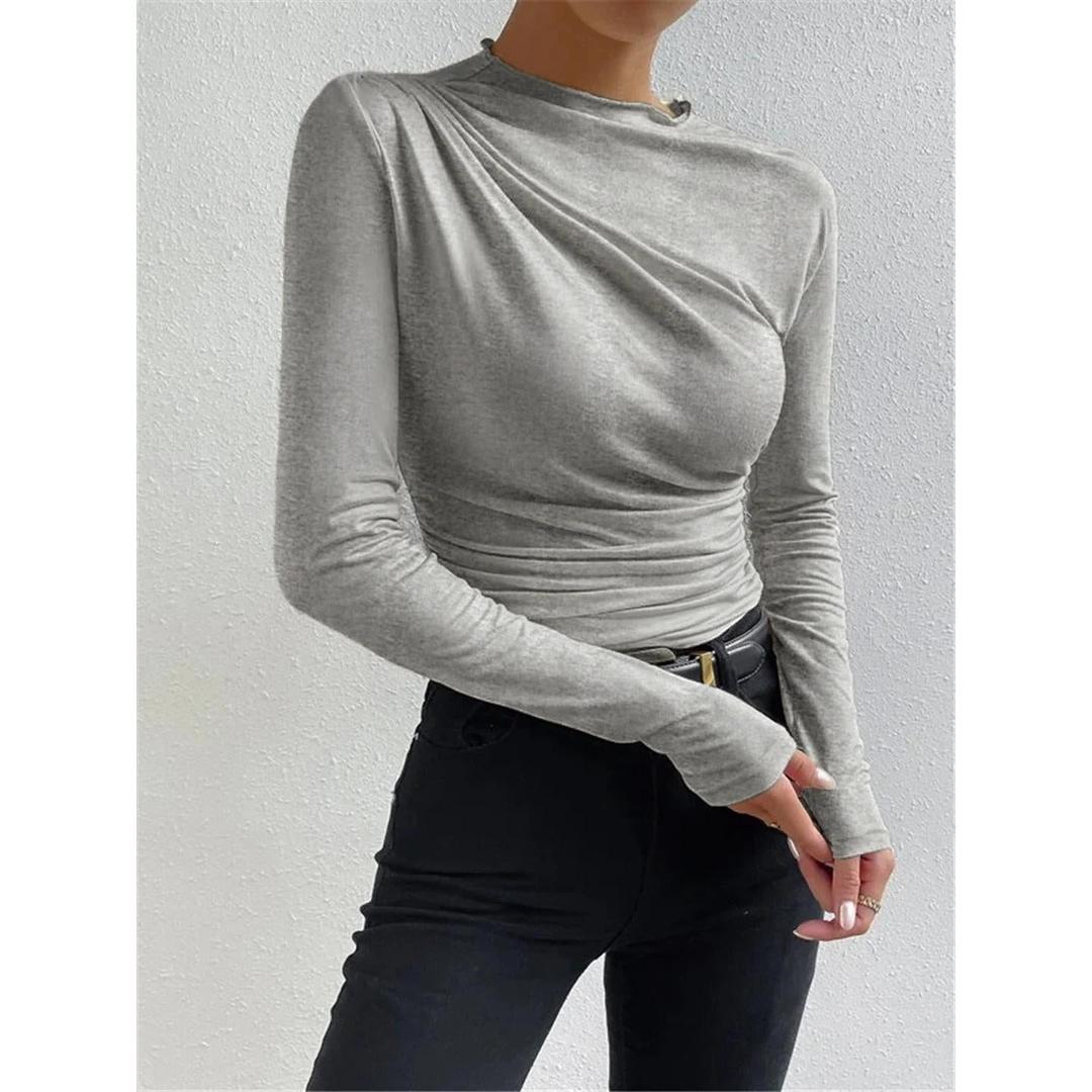Women Ruched Long Sleeve Asymmetrical Top