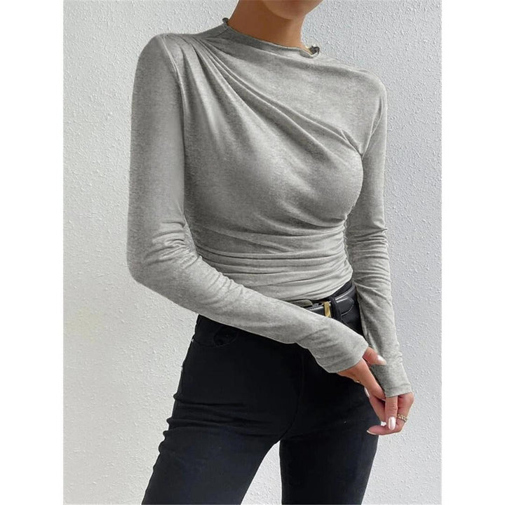 Women Ruched Long Sleeve Asymmetrical Top