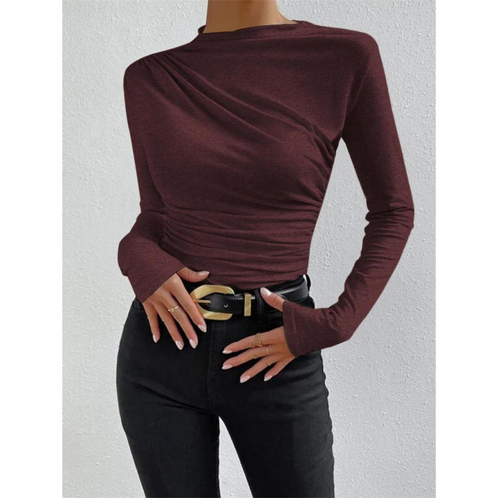 Women Ruched Long Sleeve Asymmetrical Top