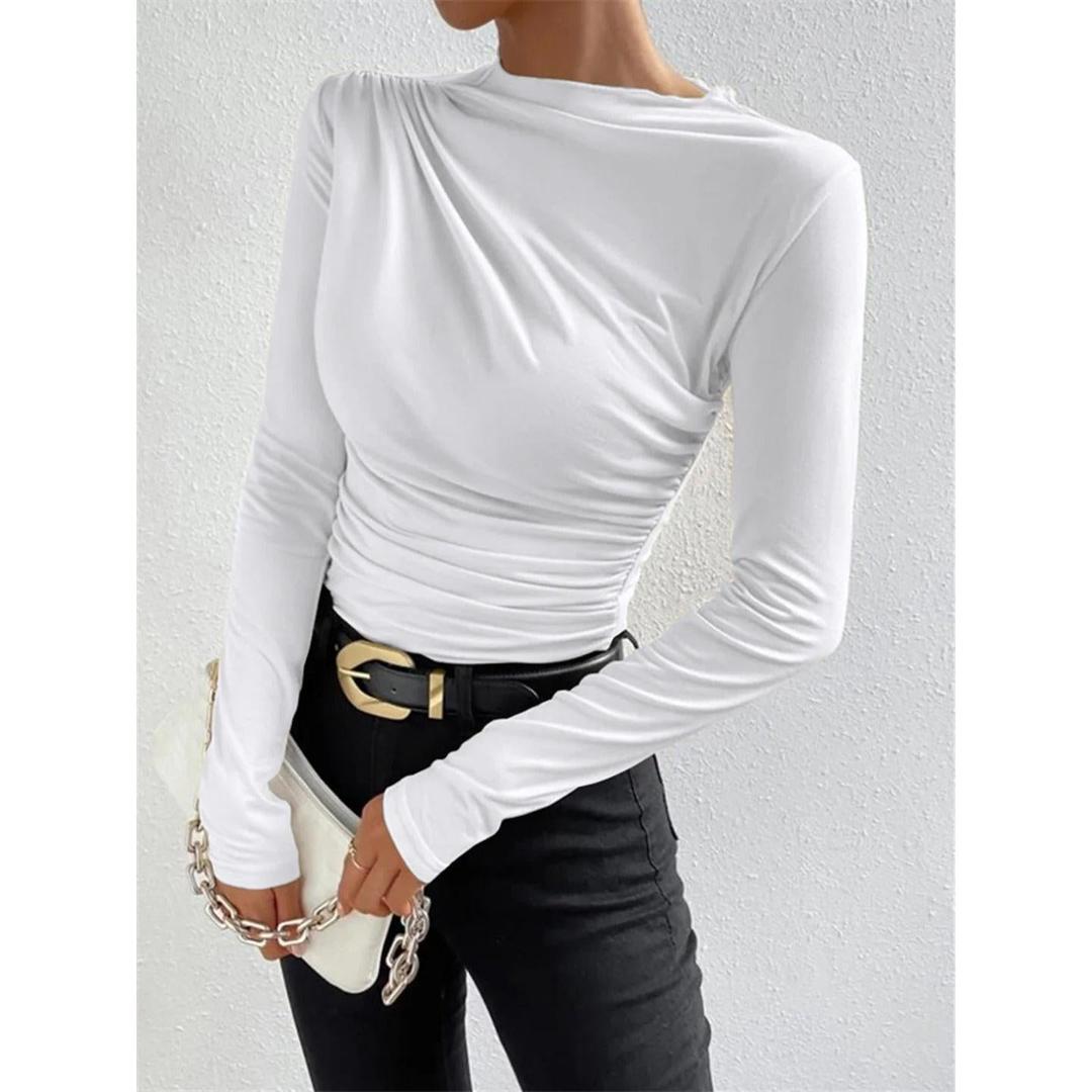 Women Ruched Long Sleeve Asymmetrical Top