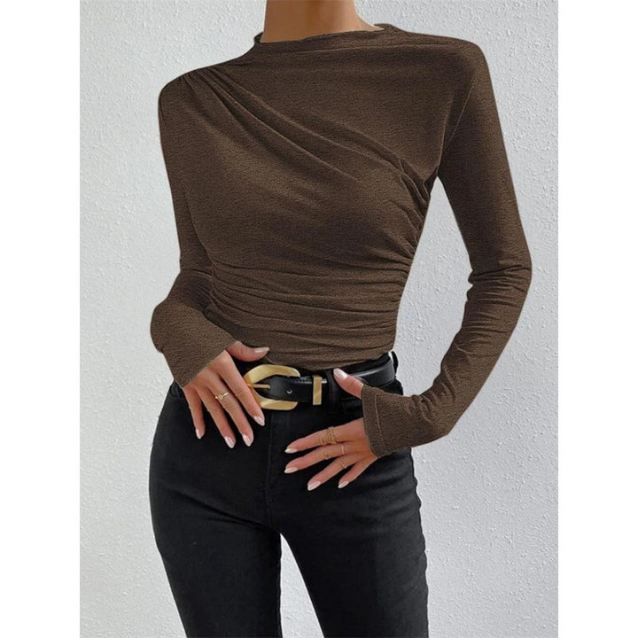 Women Ruched Long Sleeve Asymmetrical Top