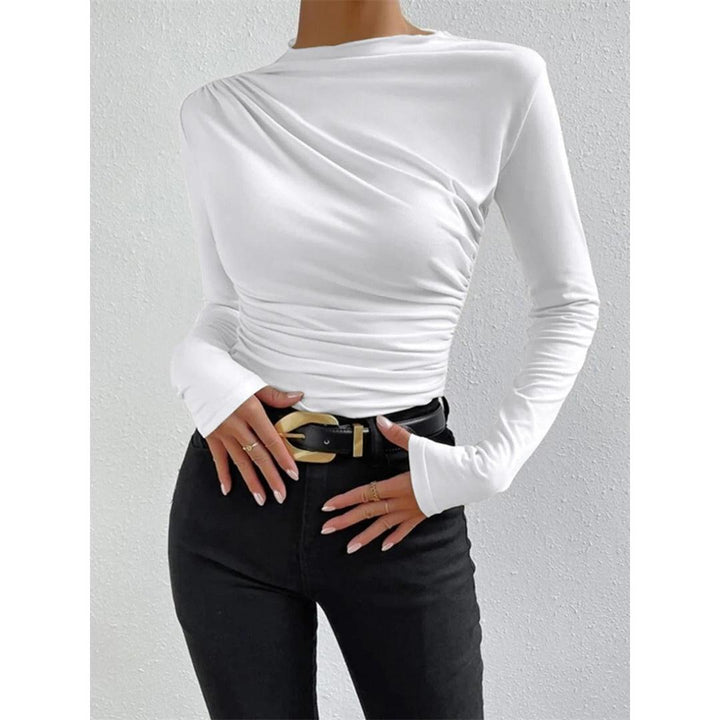 Women Ruched Long Sleeve Asymmetrical Top