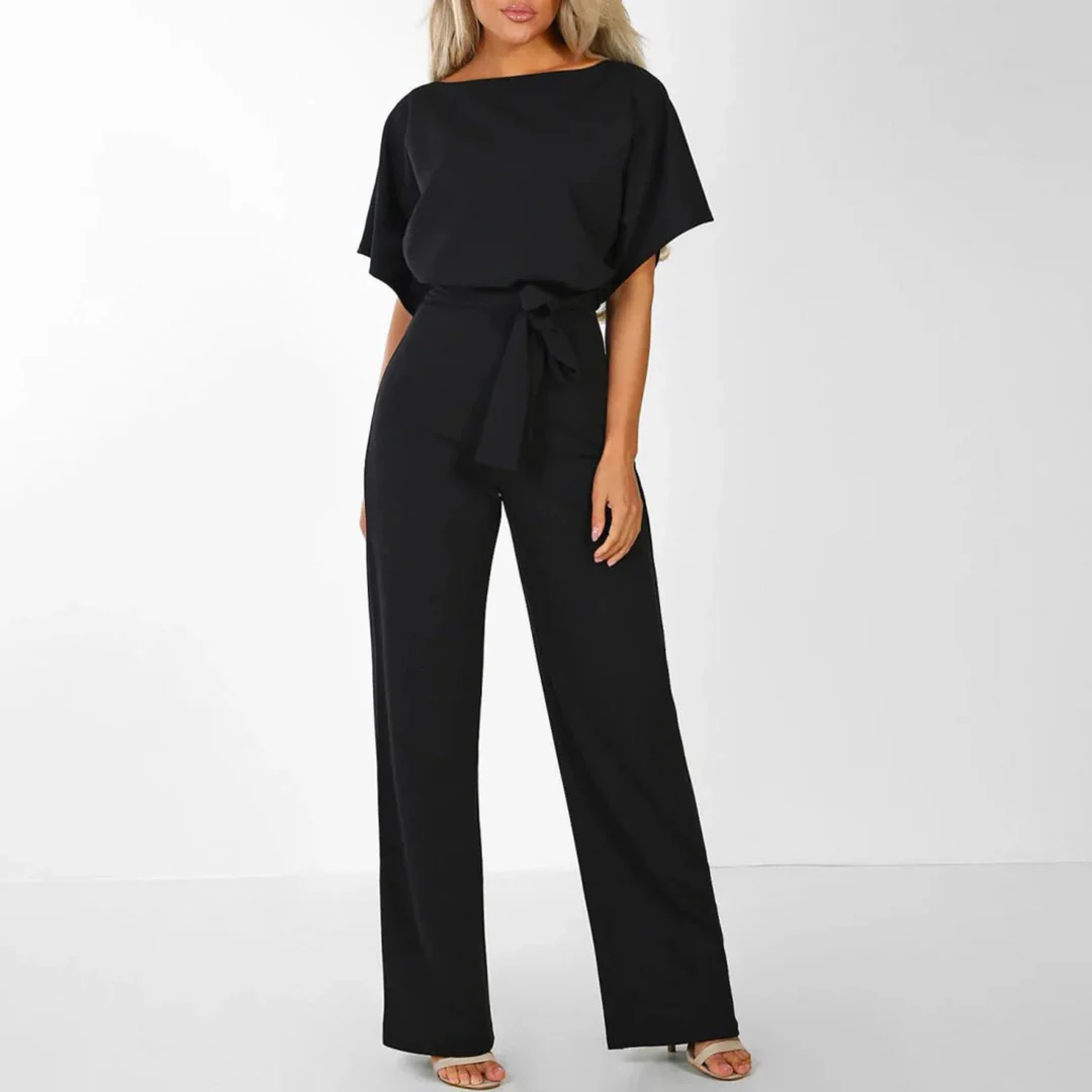 Women Short Sleeve Jumpsuit Wide Leg Tie Waist
