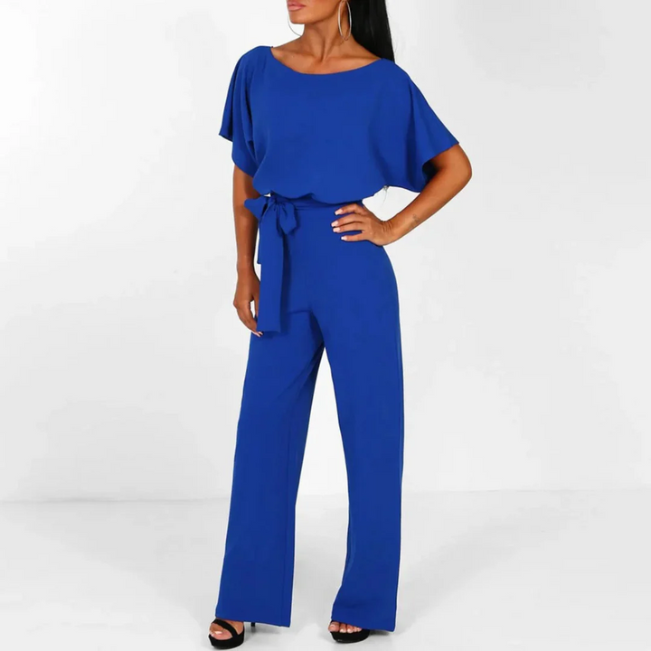 Women Short Sleeve Jumpsuit Wide Leg Tie Waist