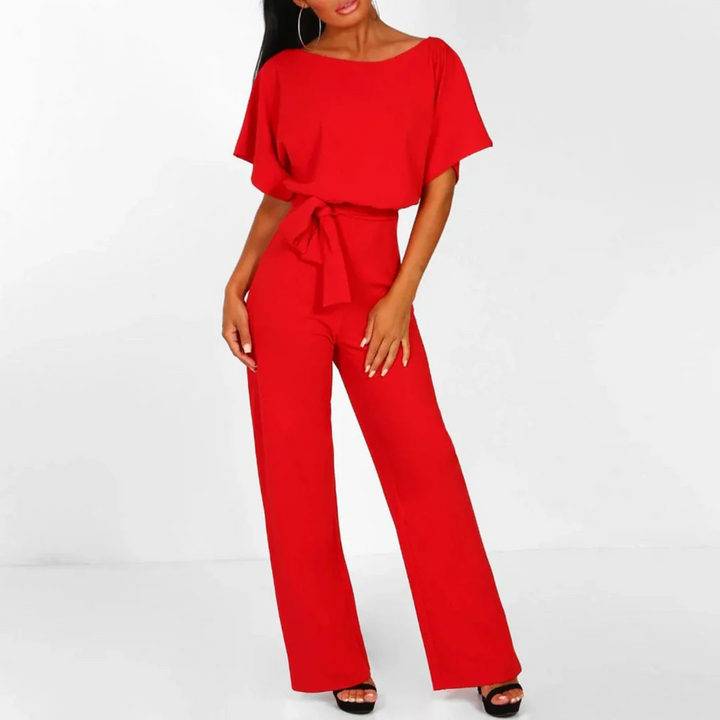 Women Short Sleeve Jumpsuit Wide Leg Tie Waist