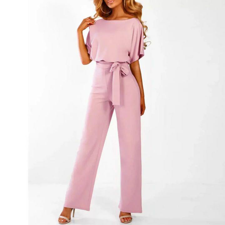 Women Short Sleeve Jumpsuit Wide Leg Tie Waist