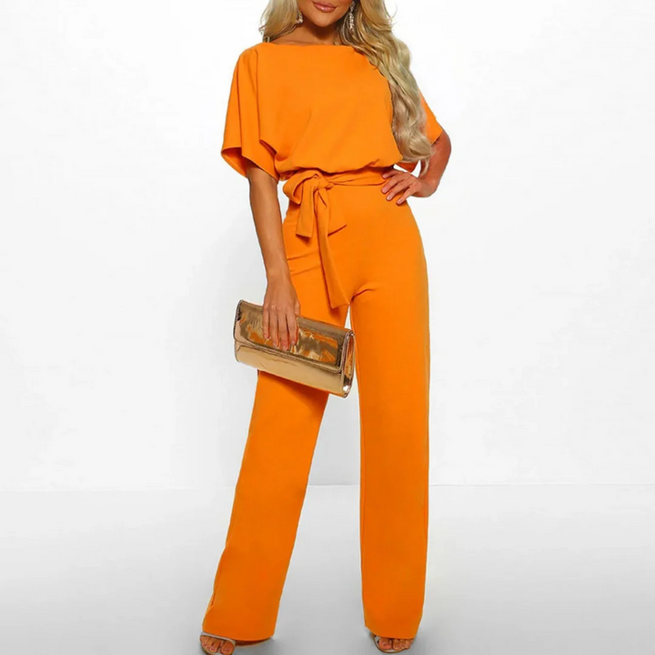 Women Short Sleeve Jumpsuit Wide Leg Tie Waist