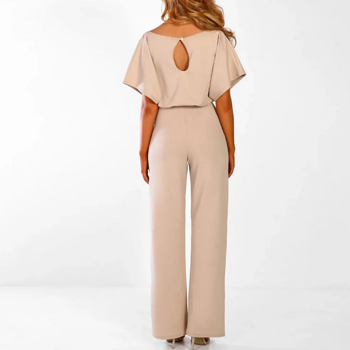 Women Short Sleeve Jumpsuit Wide Leg Tie Waist