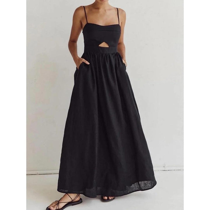 Women Sleeveless Cut-Out Maxi Dress With Pockets