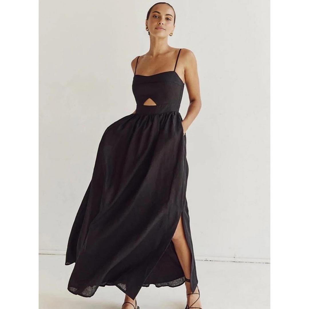 Women Sleeveless Cut-Out Maxi Dress With Pockets